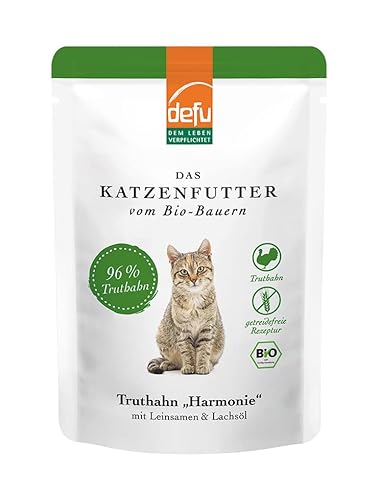 defu Katzenfutter | 14 x 85 g | Bio Truthahn Harmonie Nassfutter | Premium Bio Katzenfutter | Pate für Katzen von defu