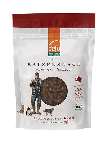 defu Katzensnack | 6 x 80 g | Hofleckerei Feine Häppchen Soft Bio Rind | Premium getreidefrei Bio Snack für Katzen von defu