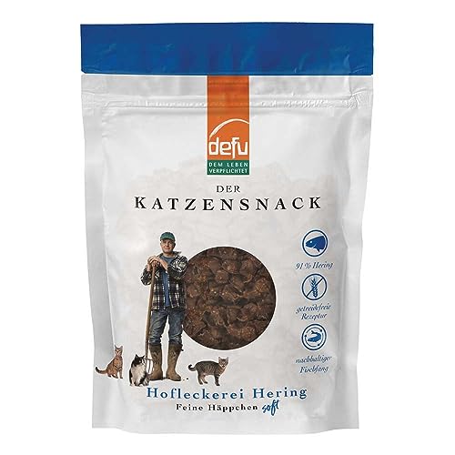 defu Katzensnack | 1 x 80 g | Hofleckerei Feine Häppchen Soft Hering | Premium getreidefrei Snack für Katzen von defu