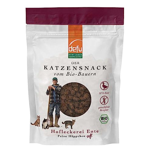 defu Katzensnack | 1 x 80 g | Hofleckerei Feine Häppchen Soft Bio Ente | Premium getreidefrei Bio Snack für Katzen von defu