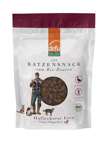 defu Katzensnack | 6 x 80 g | Hofleckerei Feine Häppchen Soft Bio Ente | Premium getreidefrei Bio Snack für Katzen von defu