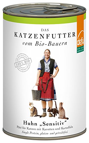 defu Katzenfutter | 12 x 410 g | Pate Bio Huhn Sensitive | Alleinfuttermittel Premium Bio Nassfutter für Katzen von defu