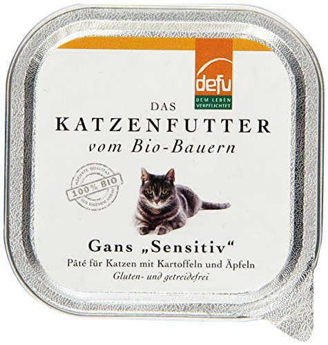 defu Katzenfutter | 16 x 100 g | Pate Bio Gans Sensitive | Alleinfuttermittel Premium Bio Nassfutter für Katzen von defu
