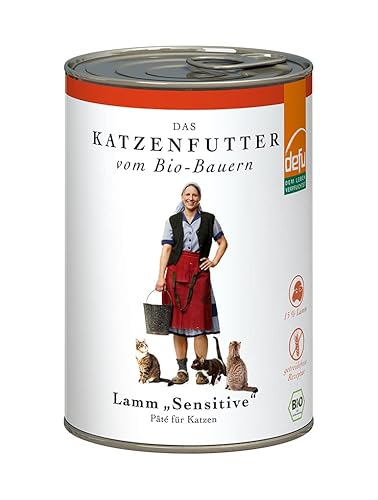 defu Katzenfutter | 12 x 410 g | Pate Bio Lamm Sensitive | Alleinfuttermittel Premium Bio Nassfutter für Katzen von defu