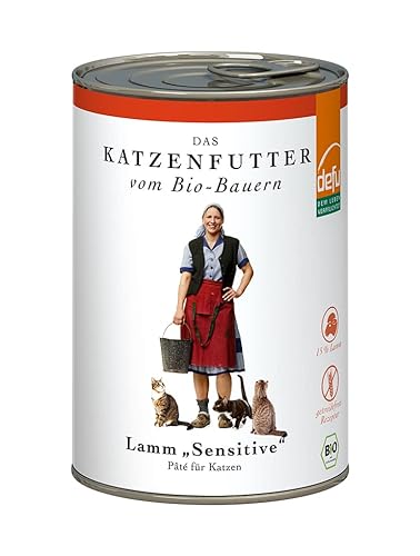 defu Katzenfutter | 12 x 410 g | Pate Bio Lamm Sensitive | Alleinfuttermittel Premium Bio Nassfutter für Katzen von defu