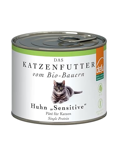 defu Katzenfutter | 1 x 200 g | Pate Bio Huhn Sensitive | Alleinfuttermittel Premium Bio Nassfutter für Katzen von defu