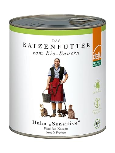 defu Katzenfutter | 1 x 820 g | Pate Bio Huhn Sensitive | Alleinfuttermittel Premium Bio Nassfutter für Katzen von defu