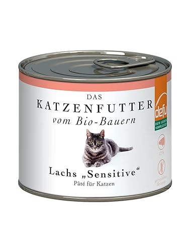 defu Katzenfutter | 12 x 200 g | Pate Bio Lachs Sensitive | Alleinfuttermittel Premium Bio Nassfutter für Katzen von defu