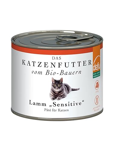 defu Katzenfutter | 12 x 200 g | Pate Bio Lamm Sensitive | Alleinfuttermittel Premium Bio Nassfutter für Katzen von defu
