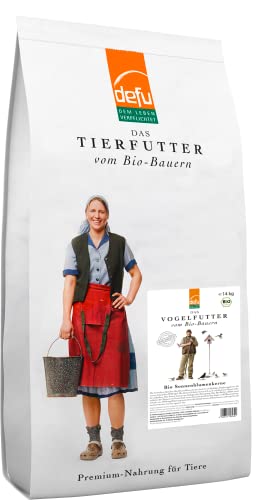 defu Wildvögel | Bio Sonnenblumenkerne | Ganzjähriges Vogelfutter für Weich- und Körnerfresser, auch für Wachteln geeignet | Futtersack (14kg) von defu