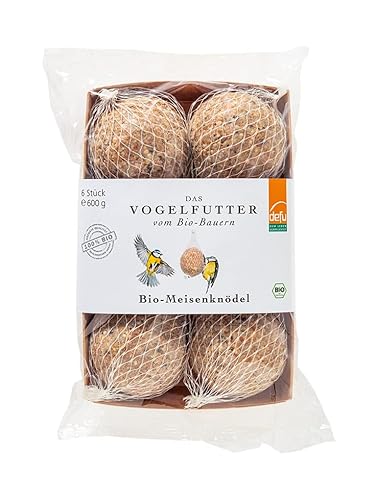 defu Wildvogelfutter | 8 x 600 g | Bio Meisenknödel 48 Stück in kompostierbaren Netzen | Ganzjähriges Wildvogelfutter für Weich- und Körnerfresser von defu