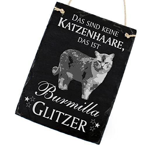 Schiefertafel Katze Deko Schild - Burmilla - Das sind Keine Katzenhaare, das ist Burmilla Glitzer 16 x 22 cm Katzen Dekoration Zubehör Katzendeko von dekolando