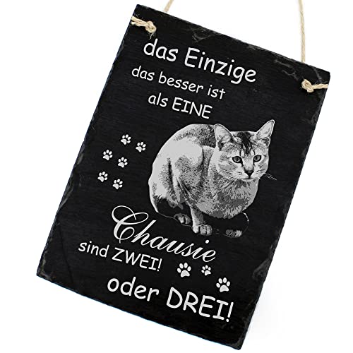 Schiefertafel Katze Deko Schild - Chausie - Das Einzige was Besser ist als eine Chausie sind Zwei oder DREI 16 x 22 cm Katzen Dekoration Zubehör Katzendeko von dekolando