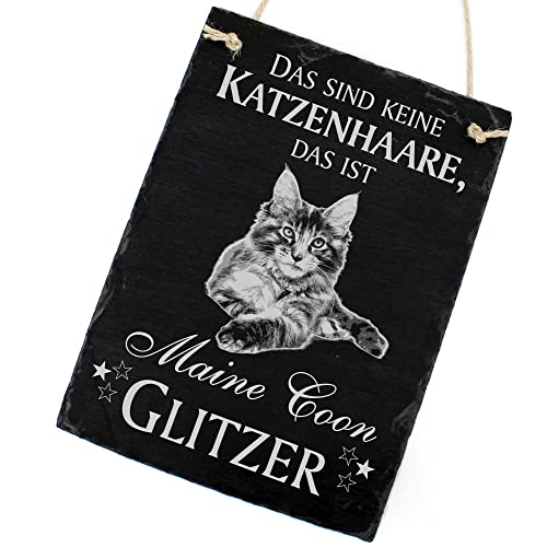 Schiefertafel Katze Deko Schild - Maine Coon - Das sind Keine Katzenhaare, das ist Maine Coon Glitzer 16 x 22 cm Katzen Dekoration Zubehör Katzendeko von dekolando