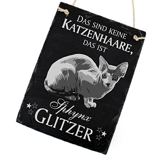 Schiefertafel Katze Deko Schild - Sphynx - Das sind Keine Katzenhaare, das ist Sphynx Glitzer 16 x 22 cm Katzen Dekoration Zubehör Katzendeko von DEKOLANDO