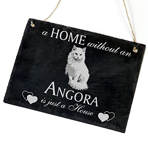 Schiefertafel Katze Deko Schild - Türkisch Angora - A Home Without an Angora is just A House 22 x 16 cm Katzen Dekoration Zubehör Katzendeko von DEKOLANDO