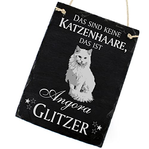 Schiefertafel Katze Deko Schild - Türkisch Angora - Das sind Keine Katzenhaare, das ist Türkisch Angora Glitzer 16 x 22 cm Katzen Dekoration Zubehör Katzendeko von dekolando
