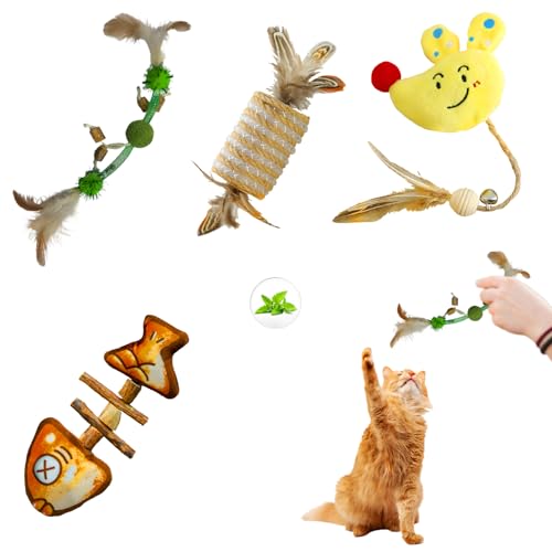 dellyy Katzenminze Spielzeug, Fisch-Katzenspielzeug, Katzenminze Sticks, Katzenspielzeug-Feder, KatzenspielzeugBaldrian, KatzenspielzeugInteraktiv, KatzenspielzeugCatnip Bälle, Spielmäuse Katzen von dellyy