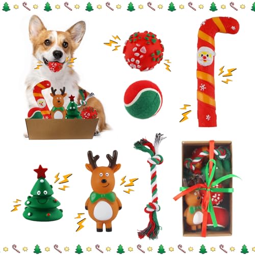 dellyy Hundespielzeug Quietschend Weihnachten, 6pcs Weihnachten Hund Spielset, Hundespielzeug Weihnachten Set, Kauspielzeug Hund Weihnachten, Christmas Dog Toys, Hund Seil Spielzeug dellyy Hundespielzeug Quietschend Weihnachten, 6pcs Weihnachten Hund Spielset, Hundespielzeug Weihnachten Set, Kauspielzeug Hund Weihnachten, Christmas Dog Toys, Hund Seil Spielzeug von dellyy