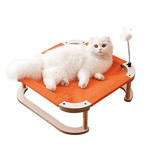 5 Hängematte für Katzen, Hängematte für Katzen aus Holz, erhöhtes Kühlbett mit Federkugel, abnehmbares Bett für drinnen und draußen, für Katzen und Hunde von Delr von delr
