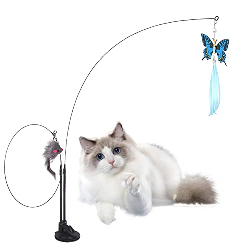 delr Katzen-Teaser-Spielzeug, Doppelkopf-Katzenspielzeug mit Fester Feder, Swing Toys Cat Wand Toy mit festem Clip und Saugnapf-Katzenspielzeug für Indoor-Haustierkatzen delr Katzen-Teaser-Spielzeug, Doppelkopf-Katzenspielzeug mit Fester Feder, Swing Toys Cat Wand Toy mit festem Clip und Saugnapf-Katzenspielzeug für Indoor-Haustierkatzen von delr