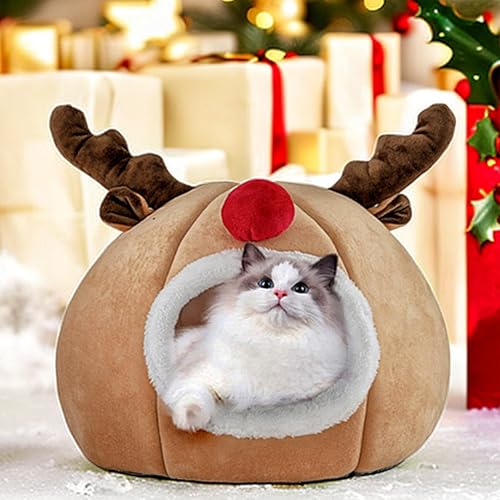 demaxiyad Hundebett Weihnachten,Katzen-Weihnachtshaus - Weiche Winter-Katzenhöhle für Weihnachten,Hundezeltbett, waschbares Katzennest für den Innenbereich, halbgeschlossenes Katzenhausbett für Welpen demaxiyad Hundebett Weihnachten,Katzen-Weihnachtshaus - Weiche Winter-Katzenhöhle für Weihnachten,Hundezeltbett, waschbares Katzennest für den Innenbereich, halbgeschlossenes Katzenhausbett für Welpen von demaxiyad