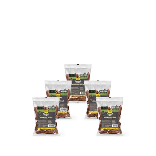 Miniwurst Strauß | 5x100g Sparpaket | deutsche Premium-Qualität | nährstoffreiche Hundeleckerli | fettarm und proteinreich | mit Puten- und Truthahnfleisch im Naturdarm | Hundesnack 3-4cm von deuka