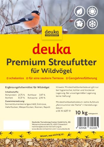 deuka Premium Streufutter | 10 kg | Schalenloses Wildvogelfutter für die Ganzjahresfütterung | Körnermix mit geschälten Sonnenblumenkernen & Erdnüssen | sauberes Ergänzungsfutter für Gartenvögel deuka Premium Streufutter | 10 kg | Schalenloses Wildvogelfutter für die Ganzjahresfütterung | Körnermix mit geschälten Sonnenblumenkernen & Erdnüssen | sauberes Ergänzungsfutter für Gartenvögel von deuka