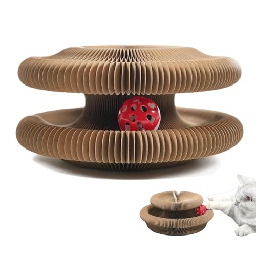 dewdat Kitty Katzenkratzbrett – Faltbares Katzenkratzbrett Mit Bällen, Rundes Katzenakkordeonspielzeug, Interaktive Katzenkratzrampe Zum Schleifen Der Krallen von dewdat