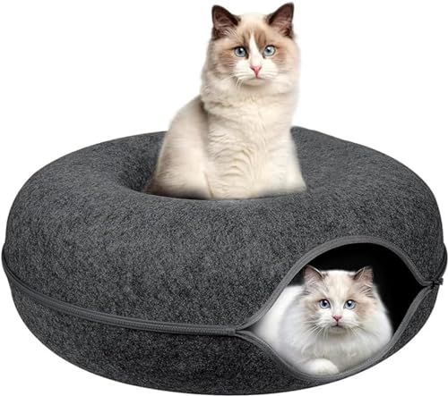 dewdat Katzenhöhle Katzentunnel, Kratzfestes Rundes Katzenbett Aus Filz, Abnehmbare Waschbarem Donut-Tunnel, Gemütliche Katzenhöhlen Mit Reißverschluss, Universell Für Alle Jahreszeiten von dewdat