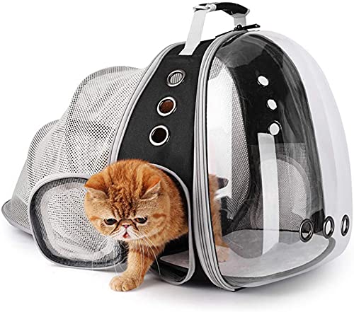 Extendable Pet Travel Carrier Backpack Space Capsule Bubble Cat Carrier for Small Dog Pet Hiking Traveling Camping Rucksack (Black Back Expandable) von dfghjdfgas