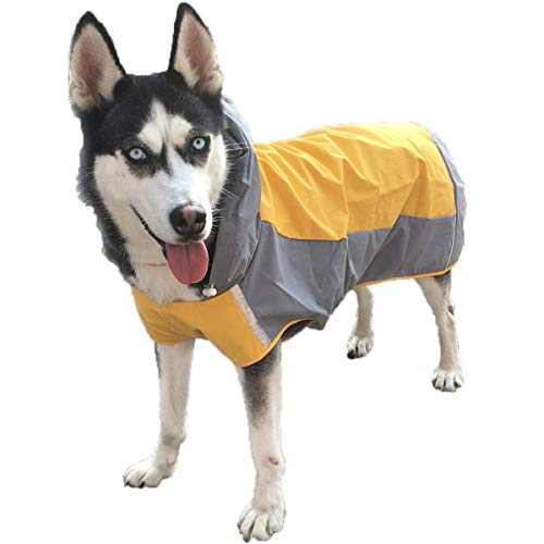 Fashion Pet Dog Raincoat for Small Dogs Dog Rain Jacket with Hood Dog Rain Poncho 100% Polyester Water Proof Yellow w/Grey Reflective Stripe Perfect Rain Gear for Your Pet (Orange 10#) von dfghjdfgas