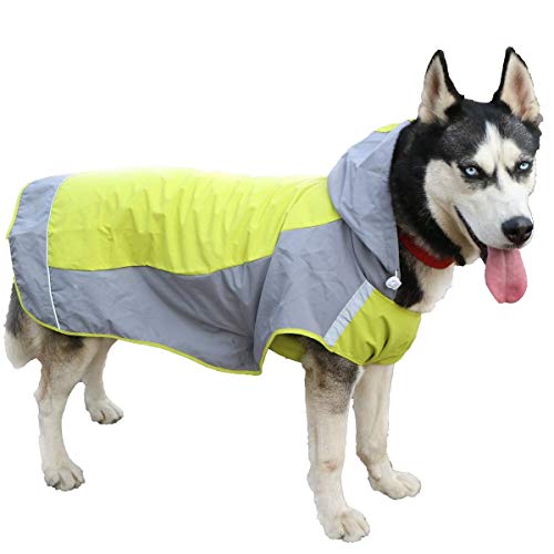 Fashion Pet Dog Raincoat for Small Dogs Dog Rain Jacket with Hood Dog Rain Poncho 100% Polyester Water Proof Yellow w/Grey Reflective Stripe Perfect Rain Gear for Your Pet (Green 12#) von dfghjdfgas