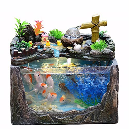 Household Aquarium Rockery and Flowing Water Living Room Small Goldfish Bowl Small Desktop Fish Tank for Home Office Dining Table TV Cabinet von dfghjdfgas