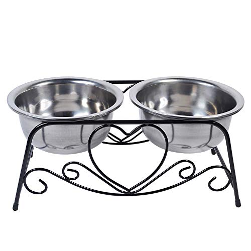 Dog Bowls Stainless Steel Dog Bowl Feeder Pet Bowl Food Water Diner Stand Set with 2 Removable Stainless Steel Bowls for Dogs Cats and Pets von dfghjdfgas