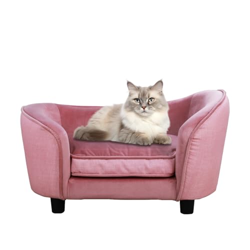 dgbaobei Haustier-Sofa, Samt-Holzrahmen, Couch mit Kunststoff-Sofa-Bett und Füßen für kleine Hunde und Katzen (66,2 x 40,6 x 35,6 cm) (Rosa) von dgbaobei
