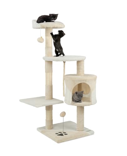 lionto Kratzbaum für Katzen mit 2 Plüschbällen & Spielseil, Höhe 112 cm, Katzenbaum mit Sisalseil & Plüsch, gemütliche Liegefläche & Höhle, inkl. Wandhalterung, für kleine & große Katzen, beige/weiß lionto Kratzbaum für Katzen mit 2 Plüschbällen & Spielseil, Höhe 112 cm, Katzenbaum mit Sisalseil & Plüsch, gemütliche Liegefläche & Höhle, inkl. Wandhalterung, für kleine & große Katzen, beige/weiß von lionto
