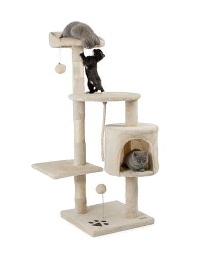lionto Kratzbaum für Katzen mit 2 Plüschbällen & Spielseil, Höhe 112 cm, Katzenbaum mit Sisalseil & Plüsch, gemütliche Liegefläche & Höhle, inkl. Wandhalterung, für kleine & große Katzen, beige lionto Kratzbaum für Katzen mit 2 Plüschbällen & Spielseil, Höhe 112 cm, Katzenbaum mit Sisalseil & Plüsch, gemütliche Liegefläche & Höhle, inkl. Wandhalterung, für kleine & große Katzen, beige von lionto