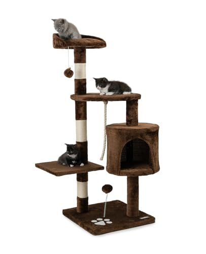 lionto Kratzbaum für Katzen mit 2 Plüschbällen & Spielseil, Höhe 112 cm, Katzenbaum mit Sisalseil & Plüsch, gemütliche Liegefläche & Höhle, inkl. Wandhalterung, für kleine & große Katzen, braun lionto Kratzbaum für Katzen mit 2 Plüschbällen & Spielseil, Höhe 112 cm, Katzenbaum mit Sisalseil & Plüsch, gemütliche Liegefläche & Höhle, inkl. Wandhalterung, für kleine & große Katzen, braun von lionto