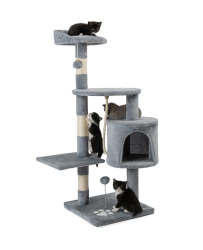 lionto Kratzbaum für Katzen mit 2 Plüschbällen & Spielseil, Höhe 112 cm, Katzenbaum mit Sisalseil & Plüsch, gemütliche Liegefläche & Höhle, inkl. Wandhalterung, für kleine & große Katzen, hellgrau lionto Kratzbaum für Katzen mit 2 Plüschbällen & Spielseil, Höhe 112 cm, Katzenbaum mit Sisalseil & Plüsch, gemütliche Liegefläche & Höhle, inkl. Wandhalterung, für kleine & große Katzen, hellgrau von lionto