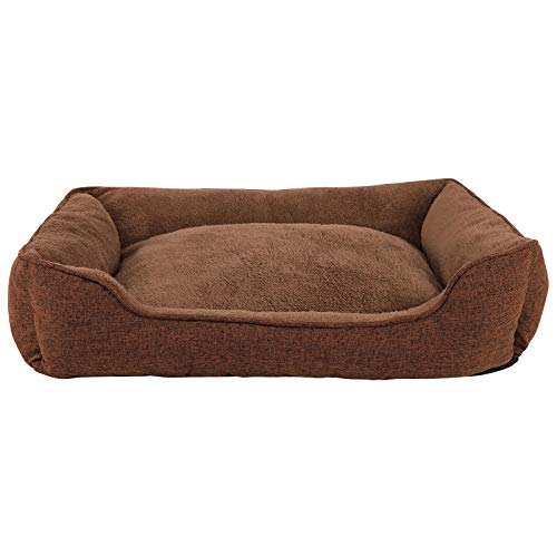 lionto Hundekissen meliert mit abnehmbarem Bezug, kuscheliges Heimtierbett mit komfortablem Einstieg für Hunde und Katzen, 110x80 cm, weiches Hundebett mit rutschfestem Boden, braun von lionto