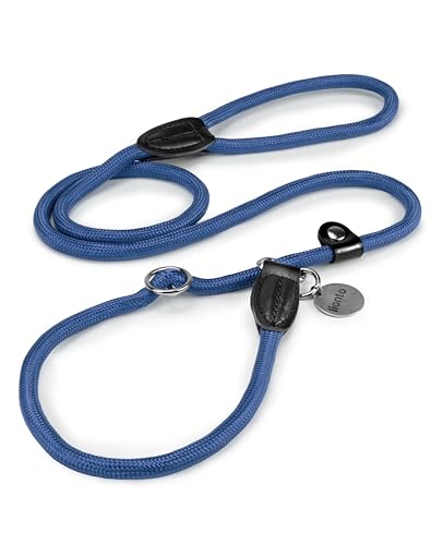 lionto Retrieverleine robust und wetterfest für Hunde Aller Größen, schnell anzulegende Hundeleine und Halsband in Einem, 170 cm, fellschonende Führleine mit integriertem Zugstopp, vegan, blau von lionto