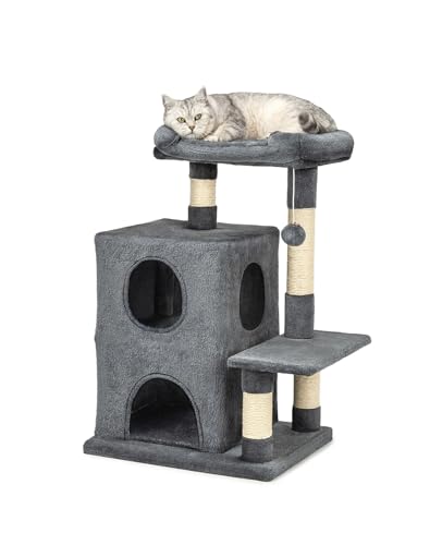 lionto Kratzbaum für Katzen mit 2 Höhlen & gemütlicher Liegefläche, Höhe 80 cm, Katzenbaum mit Plüschball inkl. Glöckchen, mit Sisalseil & Plüsch, für kleine & große Katzen geeignet, dunkelgrau lionto Kratzbaum für Katzen mit 2 Höhlen & gemütlicher Liegefläche, Höhe 80 cm, Katzenbaum mit Plüschball inkl. Glöckchen, mit Sisalseil & Plüsch, für kleine & große Katzen geeignet, dunkelgrau von lionto