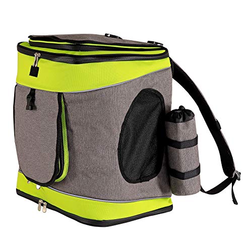 lionto Hunderucksack faltbar für unterwegs, 34x30x42 cm, aus robustem Oxford-Stoff & Netzgewebe, Wasserabweisende Katzentransportbox mit Flaschenhalter & Kissen für Haustiere bis 10kg, grau/grün lionto Hunderucksack faltbar für unterwegs, 34x30x42 cm, aus robustem Oxford-Stoff & Netzgewebe, Wasserabweisende Katzentransportbox mit Flaschenhalter & Kissen für Haustiere bis 10kg, grau/grün von lionto