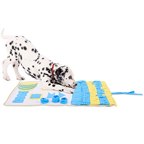 lionto Schnüffelteppich für Hunde und Katzen, Suchmatte zum Stressabbau und zur Konzentrationsförderung, 100x60 cm, Teppich aus Fleece ist maschinenwaschbar mit Rutschfester Unterseite, gelb/blau von lionto