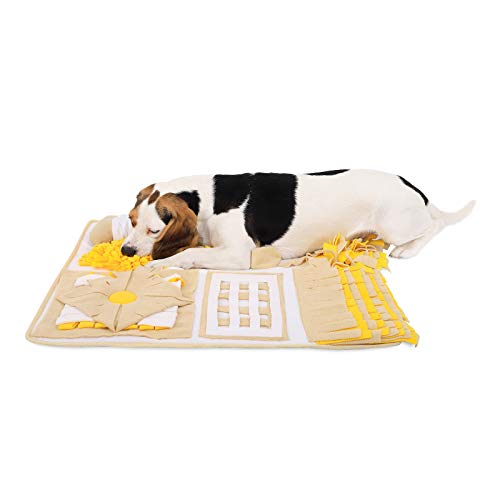 lionto Schnüffelteppich für Hunde und Katzen, Suchmatte zum Stressabbau und zur Konzentrationsförderung, 70x60 cm, Teppich aus Fleece ist maschinenwaschbar mit Rutschfester Unterseite, gelb/braun von lionto
