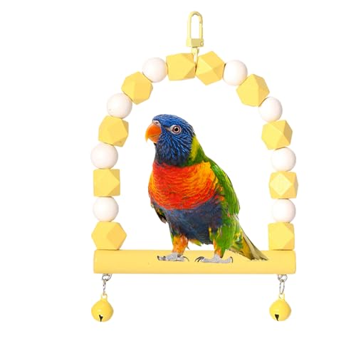 difas Vogelschaukel, Vogelschaukeln für Papageien,Holzspielzeug-Sitzschaukel mit Glocken | Leuchtendes Farben-Papageien-Hängespielzeug, Trapezschaukel-Vogel-Kletterstange-Ständer-Spielzeug für von difas
