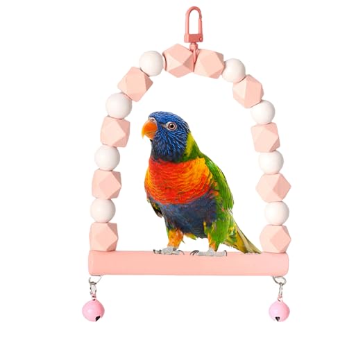 difas Vogelschaukeln für Papageien,Papageienschaukel - Holzspielzeug-Sitzschaukel mit Glocken,Leuchtendes Farben-Papageien-Hängespielzeug, Trapezschaukel-Vogel-Kletterstange-Ständer-Spielzeug für von difas