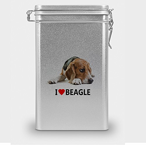 Hundefutterdose "Beagle", Vorratsdose, Leckerliedose, Blech-Dose, Hundenapf mit Motiv "Beagle" - silber von digital print