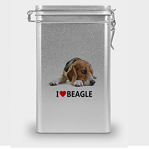 Hundefutterdose "Beagle", Vorratsdose, Leckerliedose, Blech-Dose, Hundenapf mit Motiv "Beagle" - silber von digital print